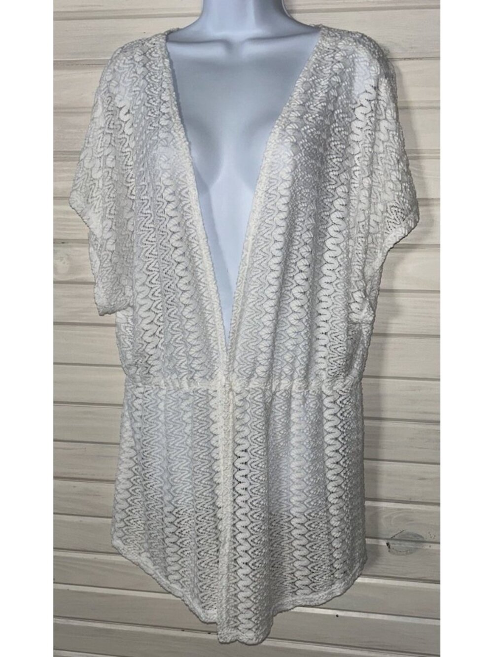 Maurices Sz XL Ivory Lace Tie Front Cardigan Topper Open Knit EUC